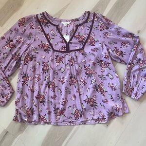 NWT Lucky Brand Purple Relaxed Bib Collar Blouse